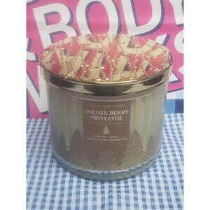 BBW Golden Berry Mistletoe Large 3 Wick Candle Holiday Home Fragrance Decor